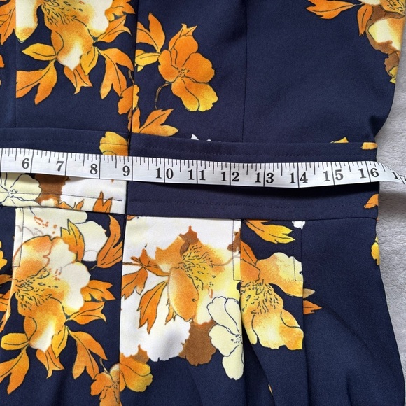 Christopher & Banks Dress Womens 12 Autumn Floral Blue Yellow Work Office Church - Picture 14 of 16